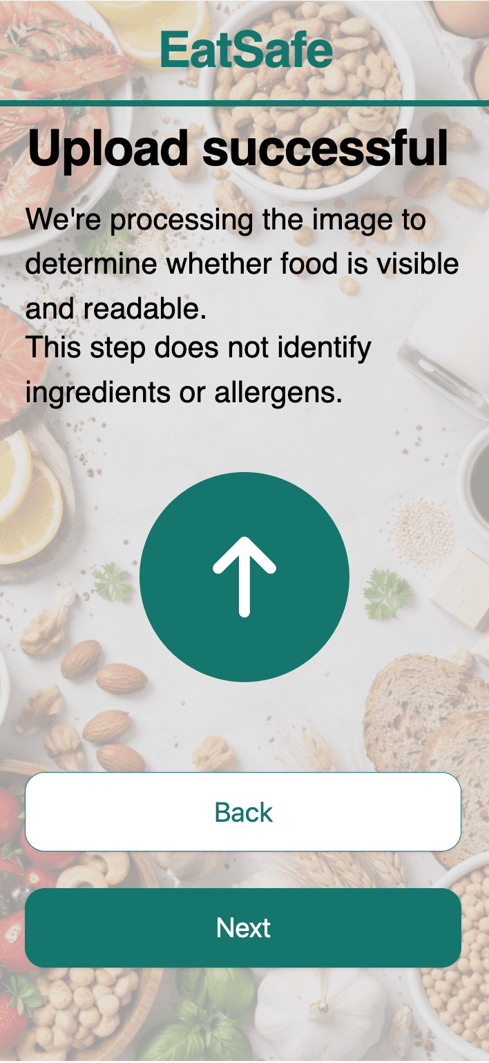 EatSafe prototype — upload successful